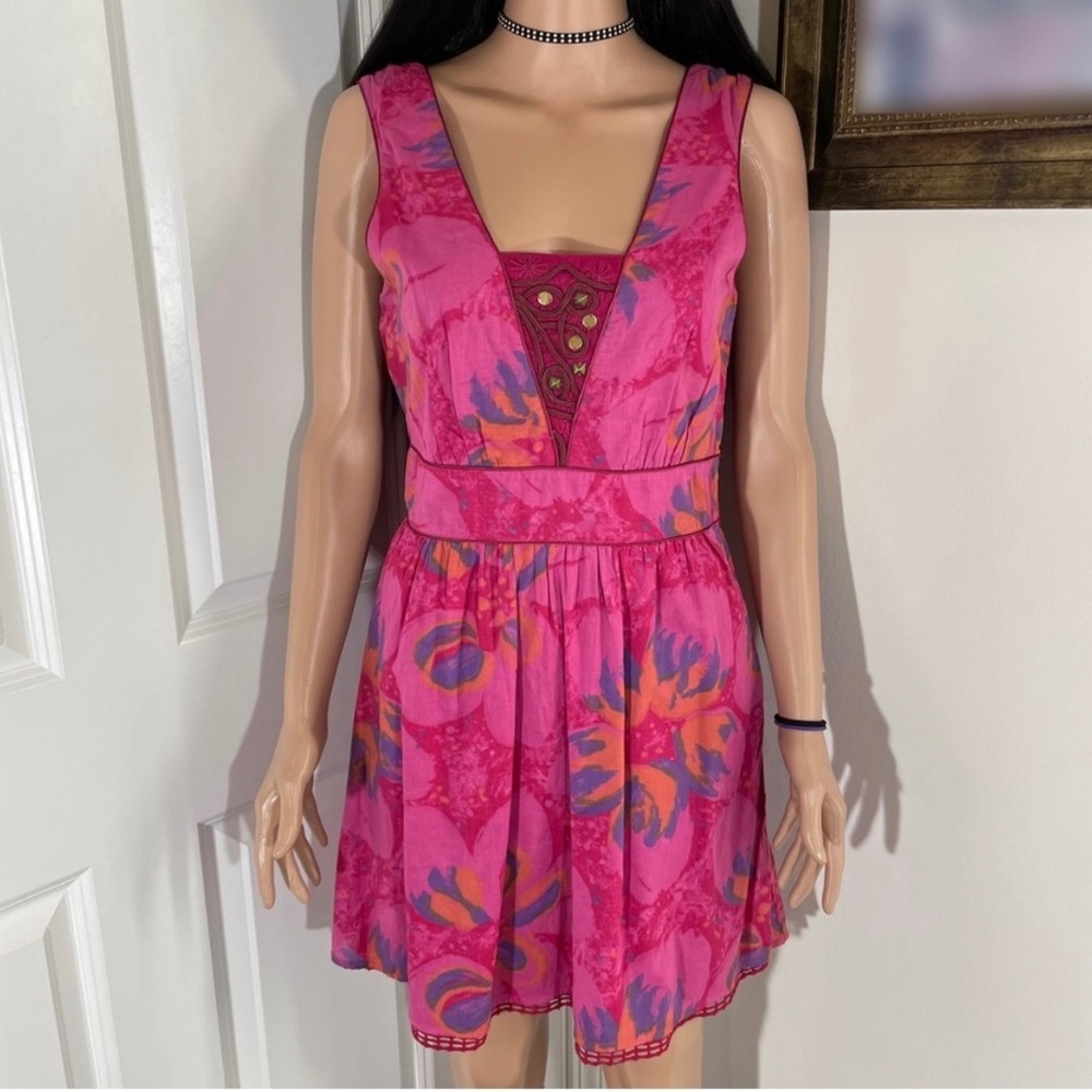 NWT FREE PEOPLE Floral Sleeveless Dress Embroidered With Cross Straps Back